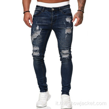 Pantaloni di jeans elasticizzati retrò strappati da uomo di moda all&#39;ingrosso